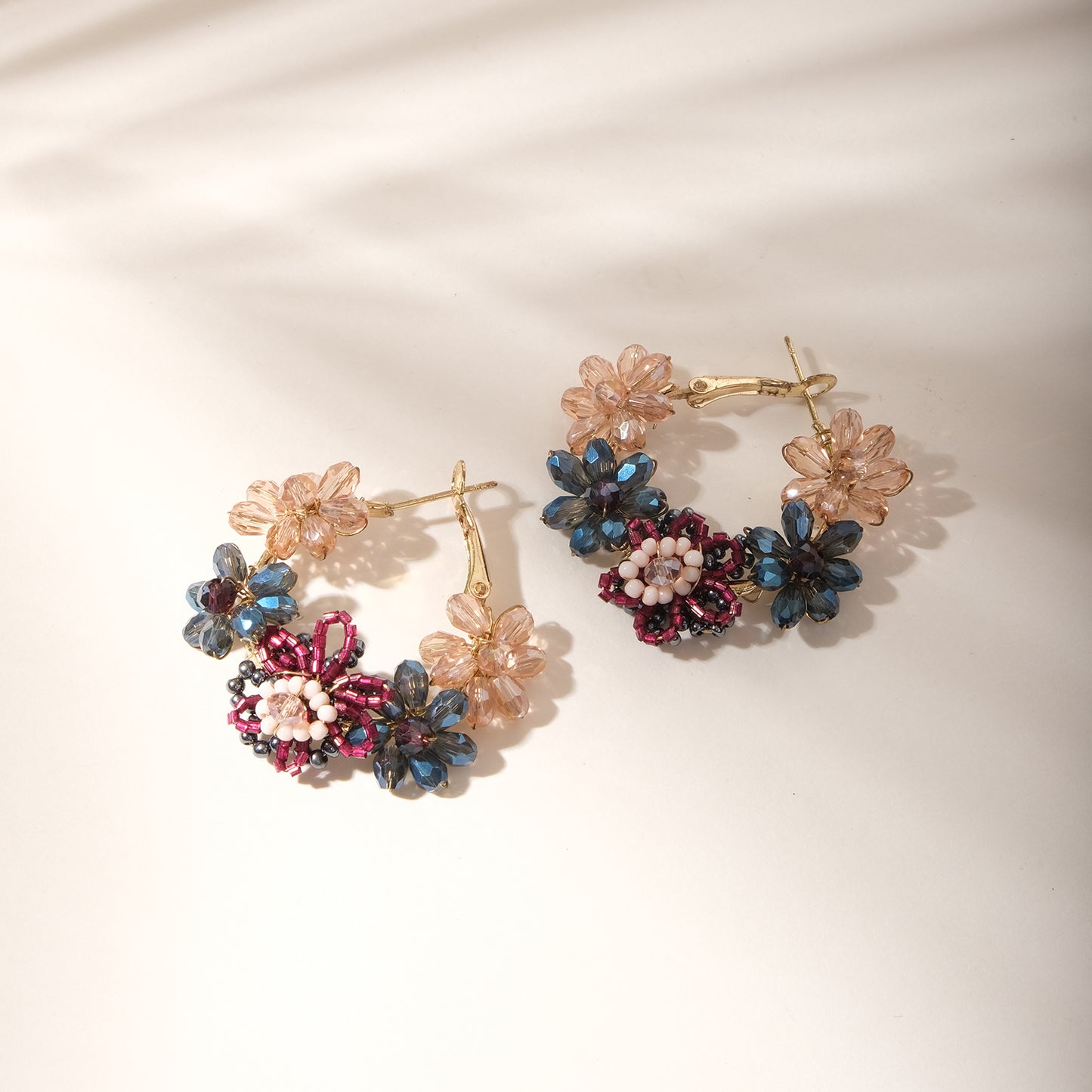 Multi Floral Beaded Hoop Earrings
