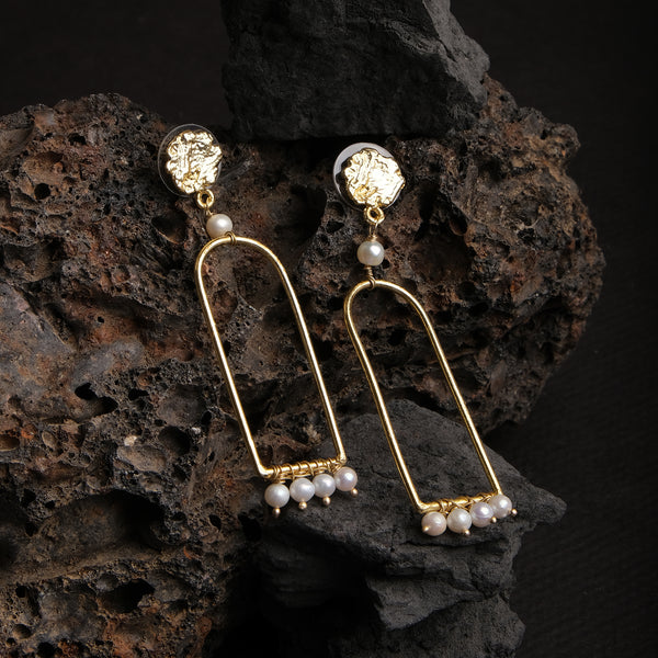Golden Halo Pearl Dangler Earrings