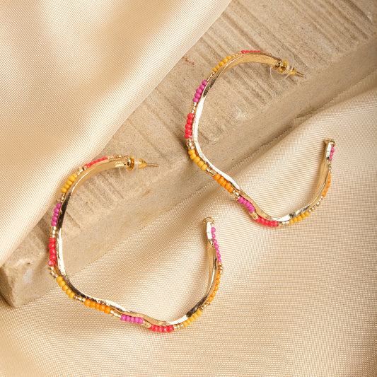 Rainbow Beaded Hoop Earrings