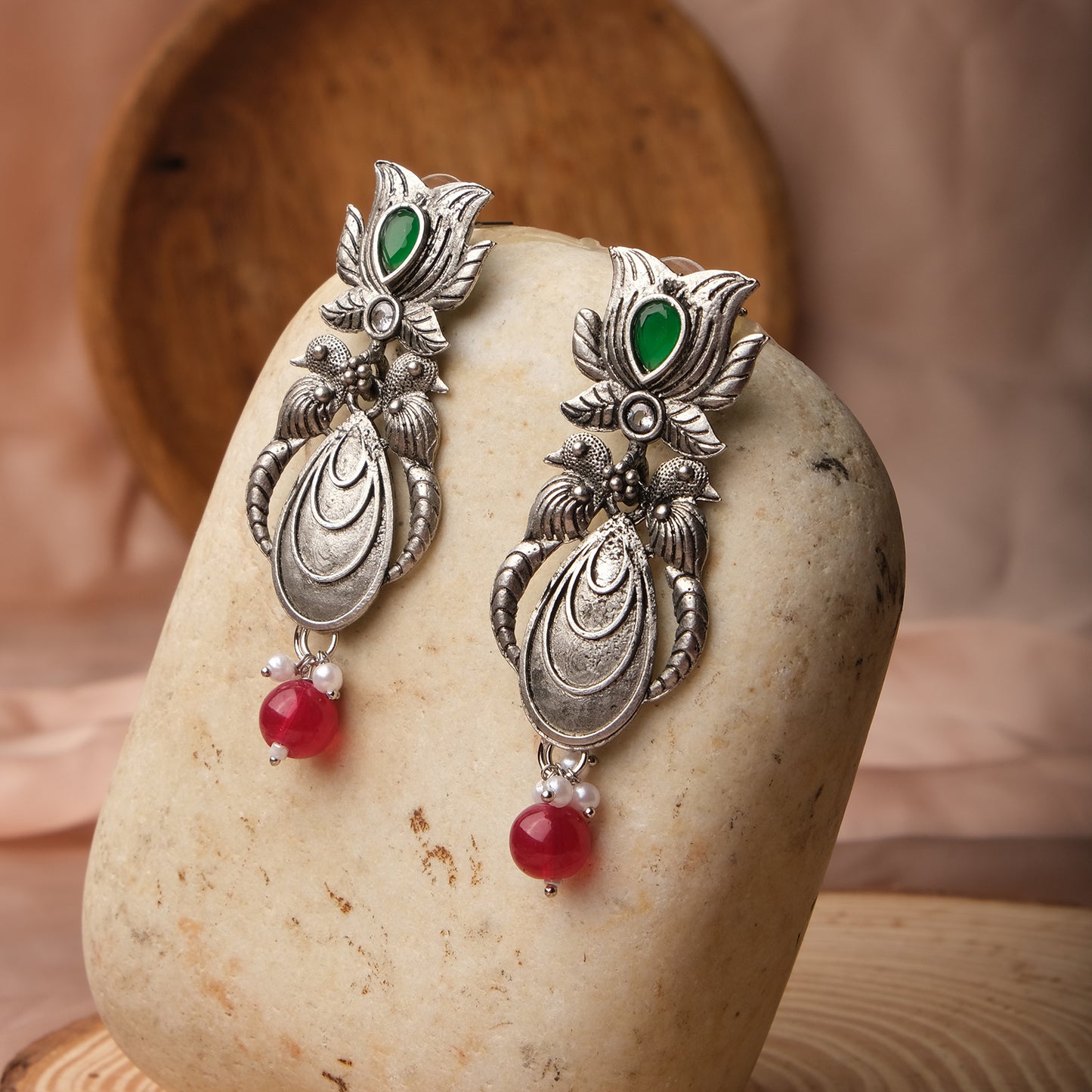 Oxidised Shaila Lotus Earrings