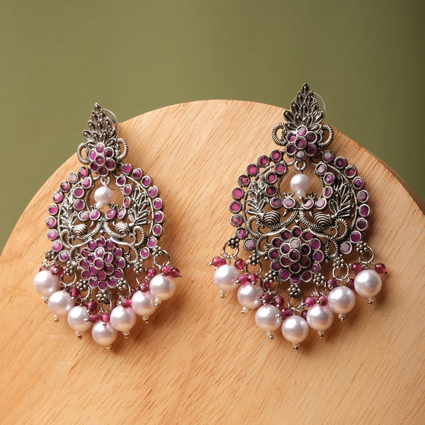 Oxidised Patina Pearl Drop Earrings
