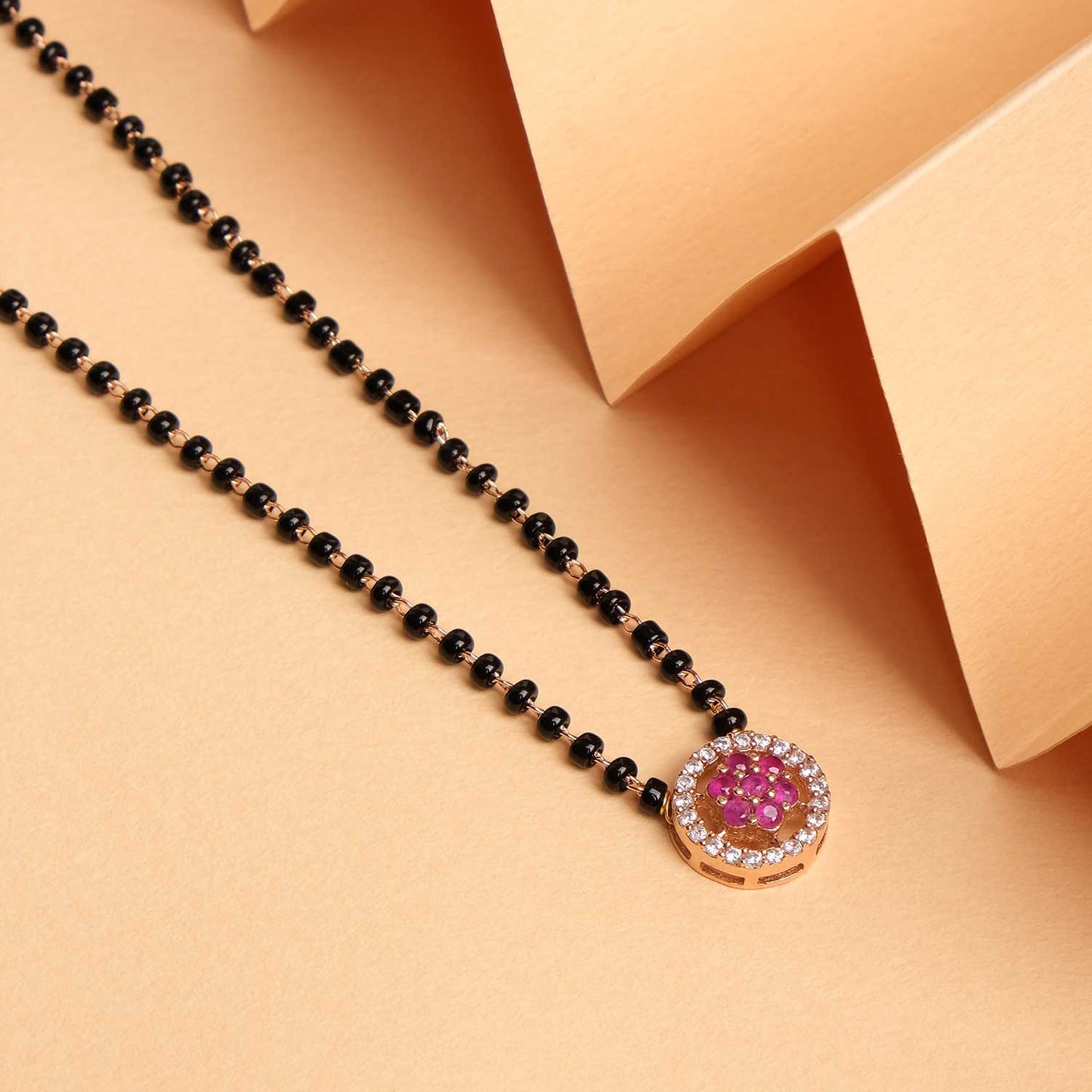 American Diamond Ruby Round Mangalsutra