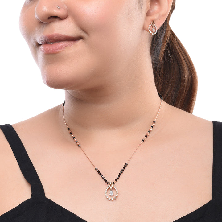 Sparkle Droplet American Diamond Mangalsutra with Earrings