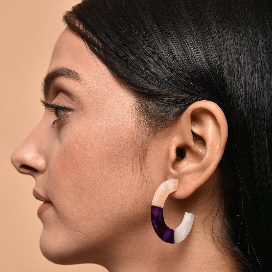 Tri-Color Resin Hoops Earrings