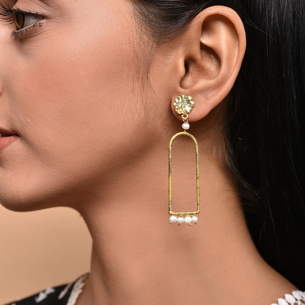Golden Halo Pearl Dangler Earrings