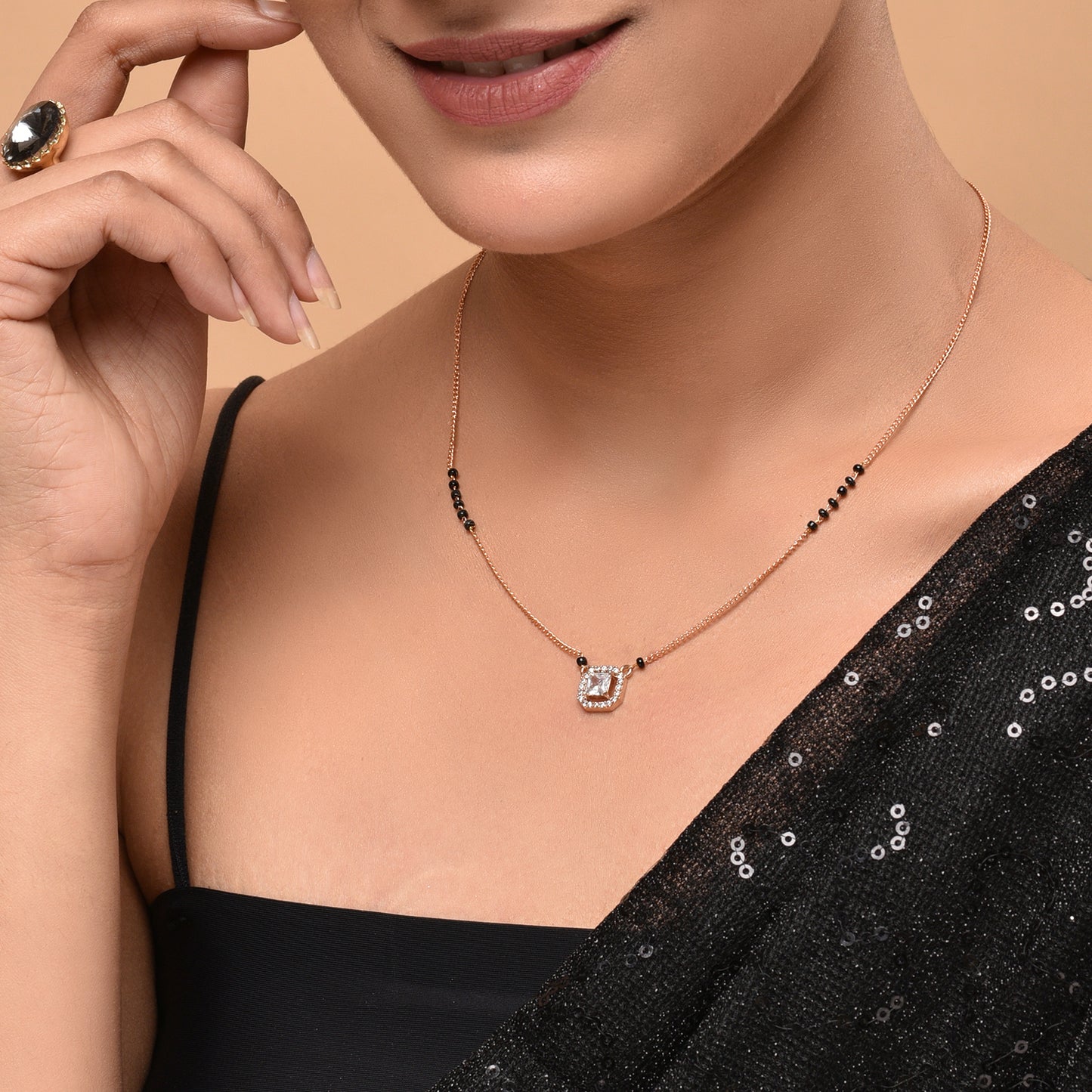 American Diamond Square Shaped Mangalsutra