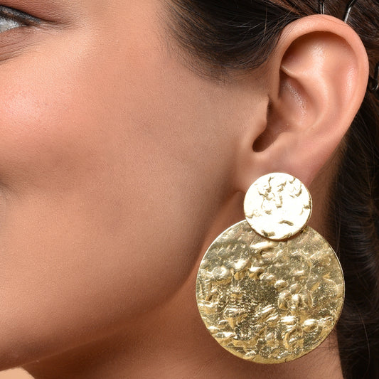 Golden Statement Oval Drop Earrings