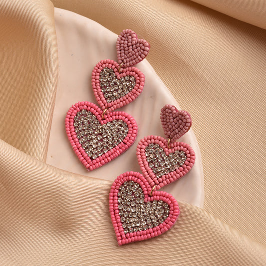 Tri-Crystal Heart Earrings