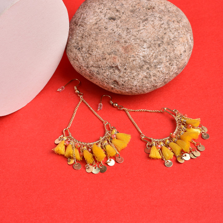 Yellow Dazzle Tassel Earrings