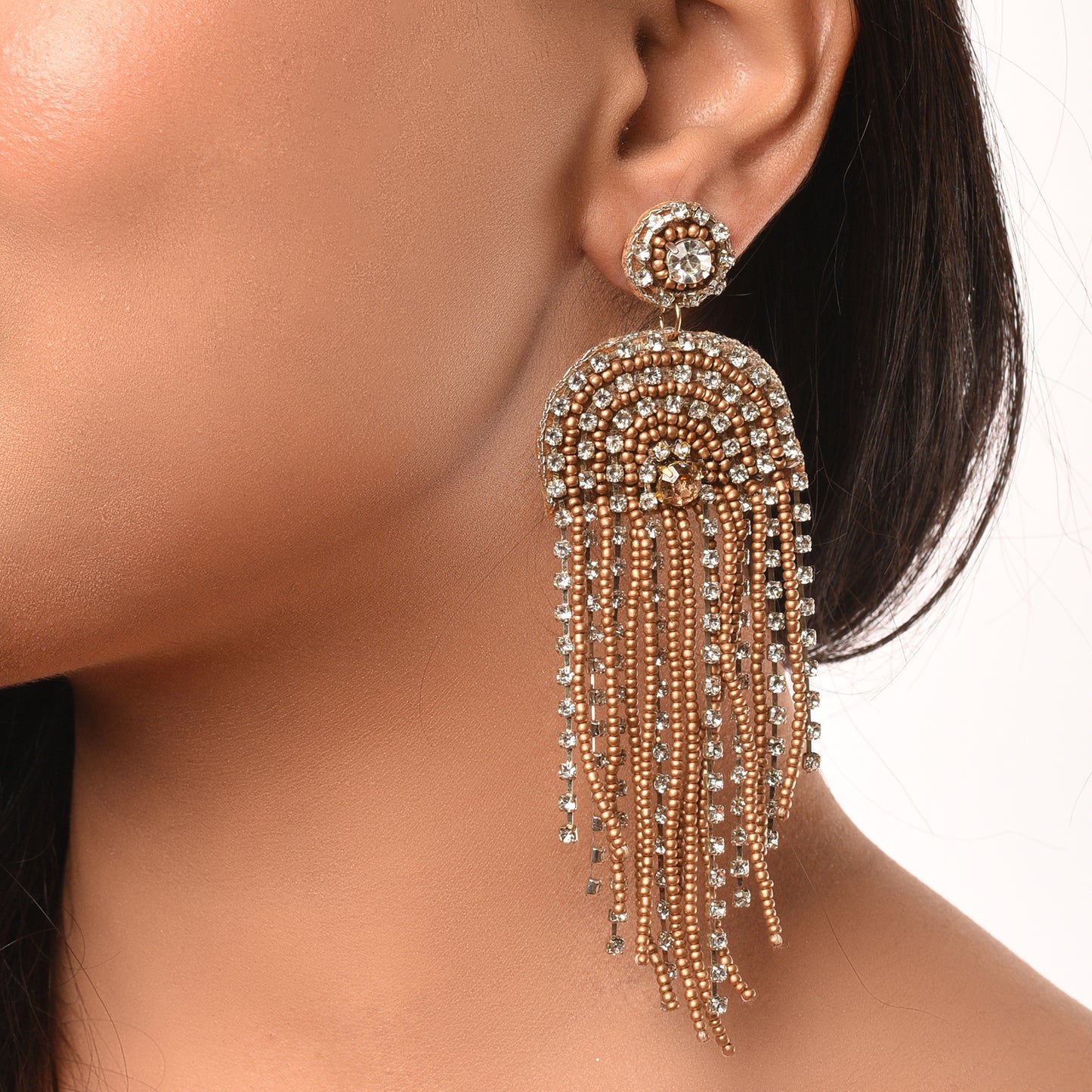 Bling Dazzle Golden Tassel Earrings