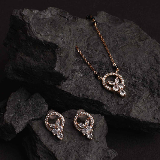 Petals Of Love American Diamond Mangalsutra with Earrings