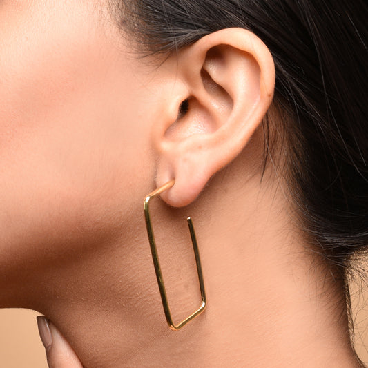 Rectangle Shape Gold Hoop Earrings