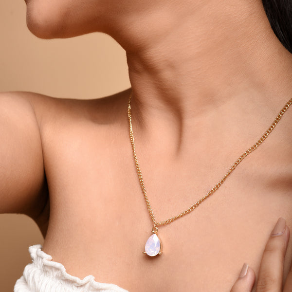 Opal Crystal Tear Drop Pendant Necklace