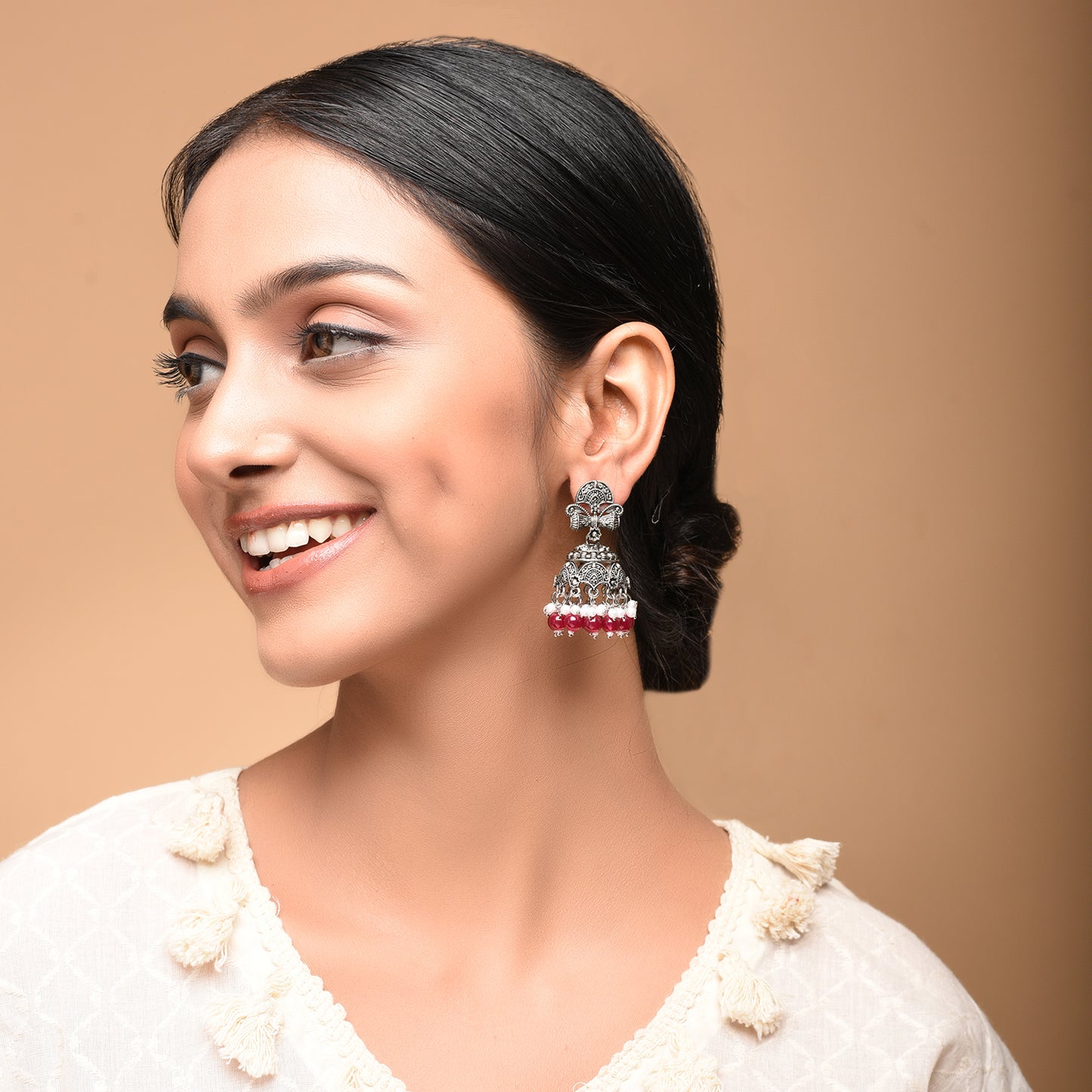 Oxidised Lightweight Fulkari Jhumka Earrings