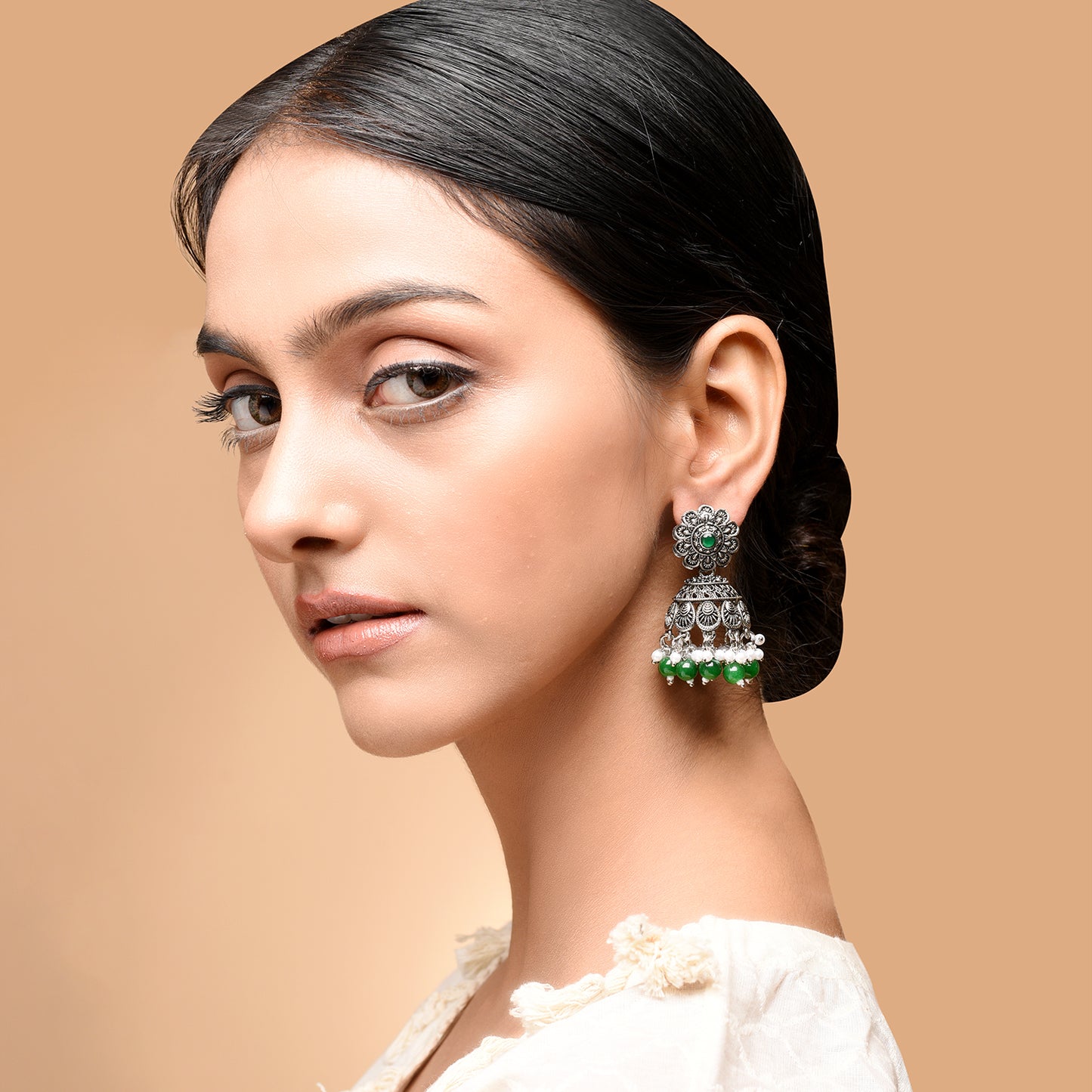 Silver Chakriya Beaded Lightweight Jhumka Earrings