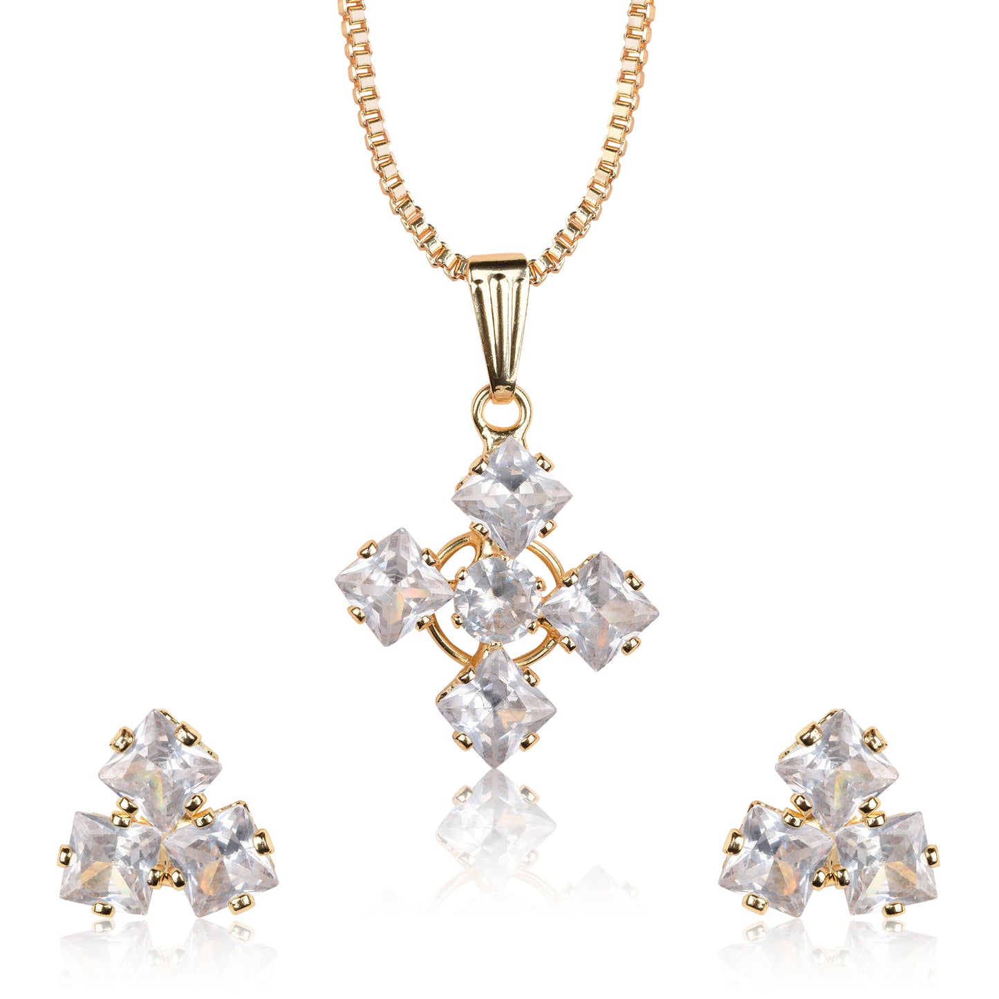 Shimmer American Diamond Crystal Pendant Set With Earrings