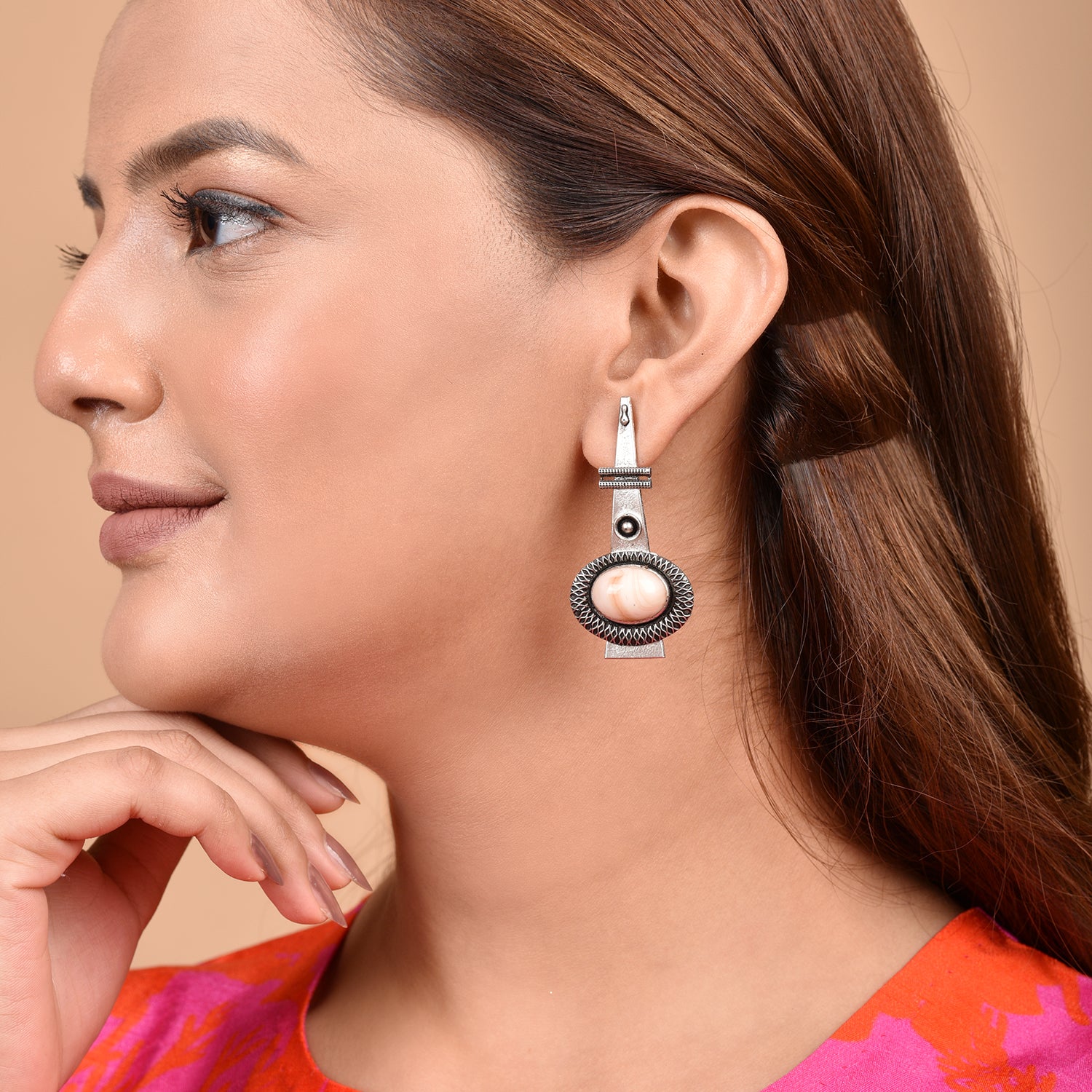 Vintage Tribal Peach Studded Earrings