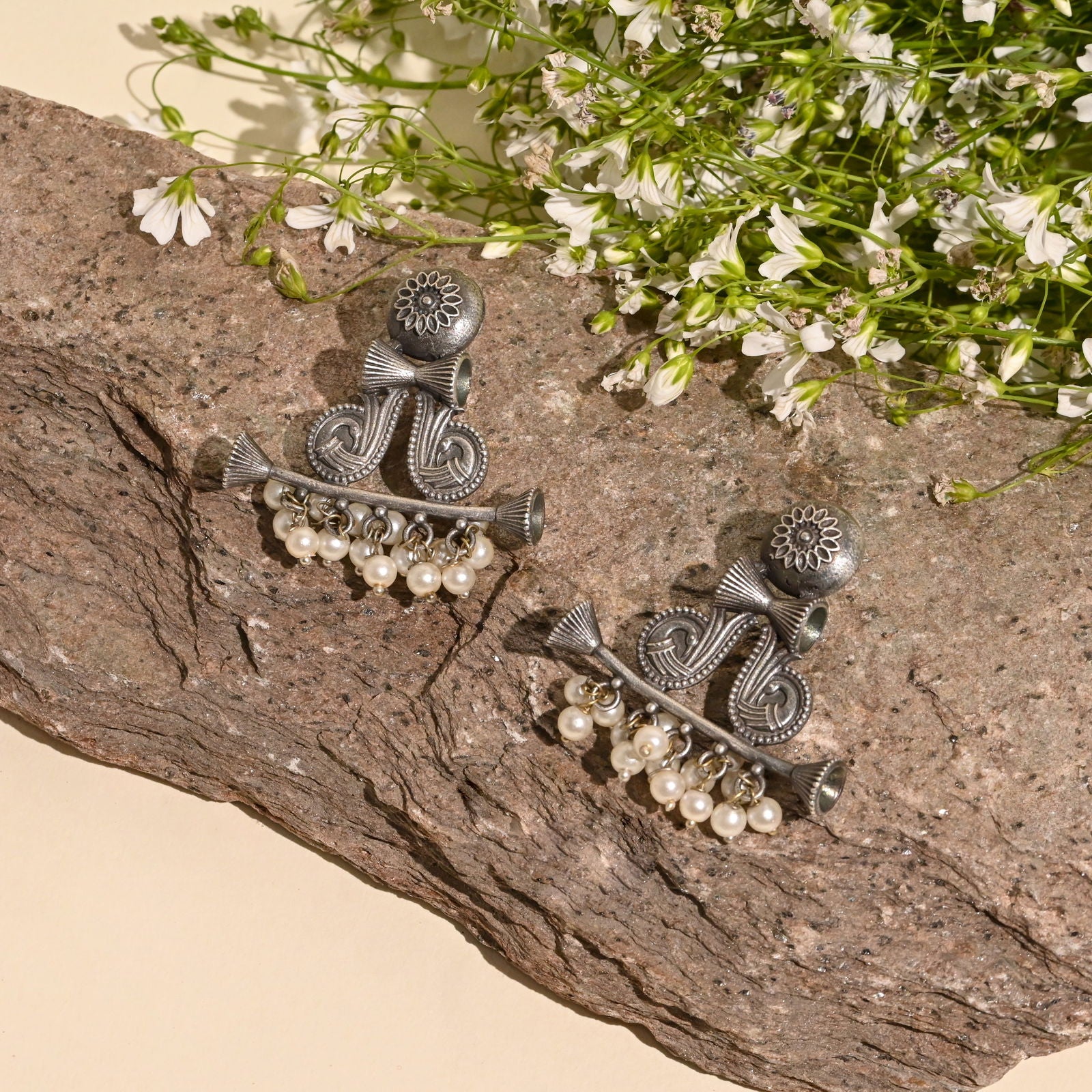 Dancing Peacock Oxidised Earrings