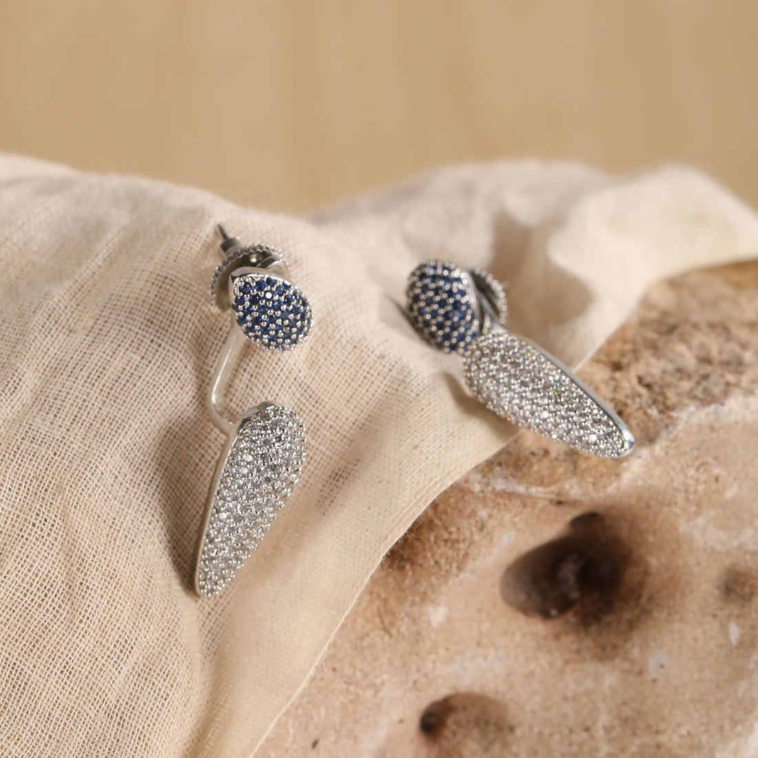 Designer Teardrop Shape CZ Contemporary Stud Two In One Earrings
