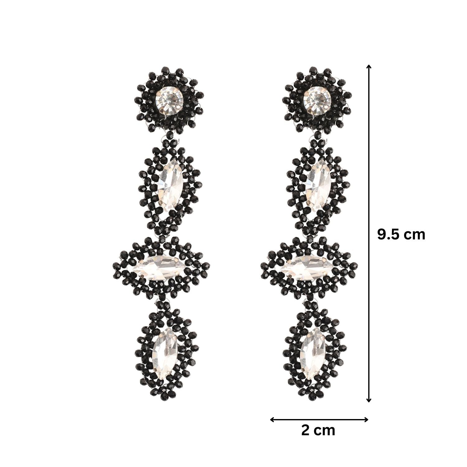 Diamond-Shaped Black & White Beaded Earrings