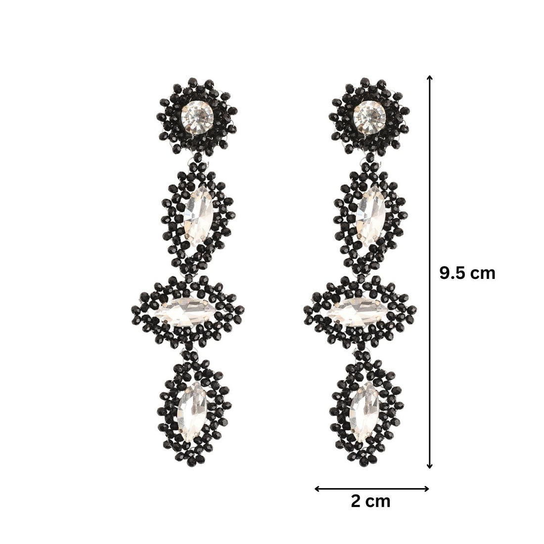 Diamond-Shaped Black & White Beaded Earrings