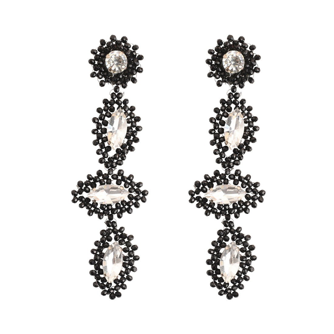 Diamond-Shaped Black & White Beaded Earrings