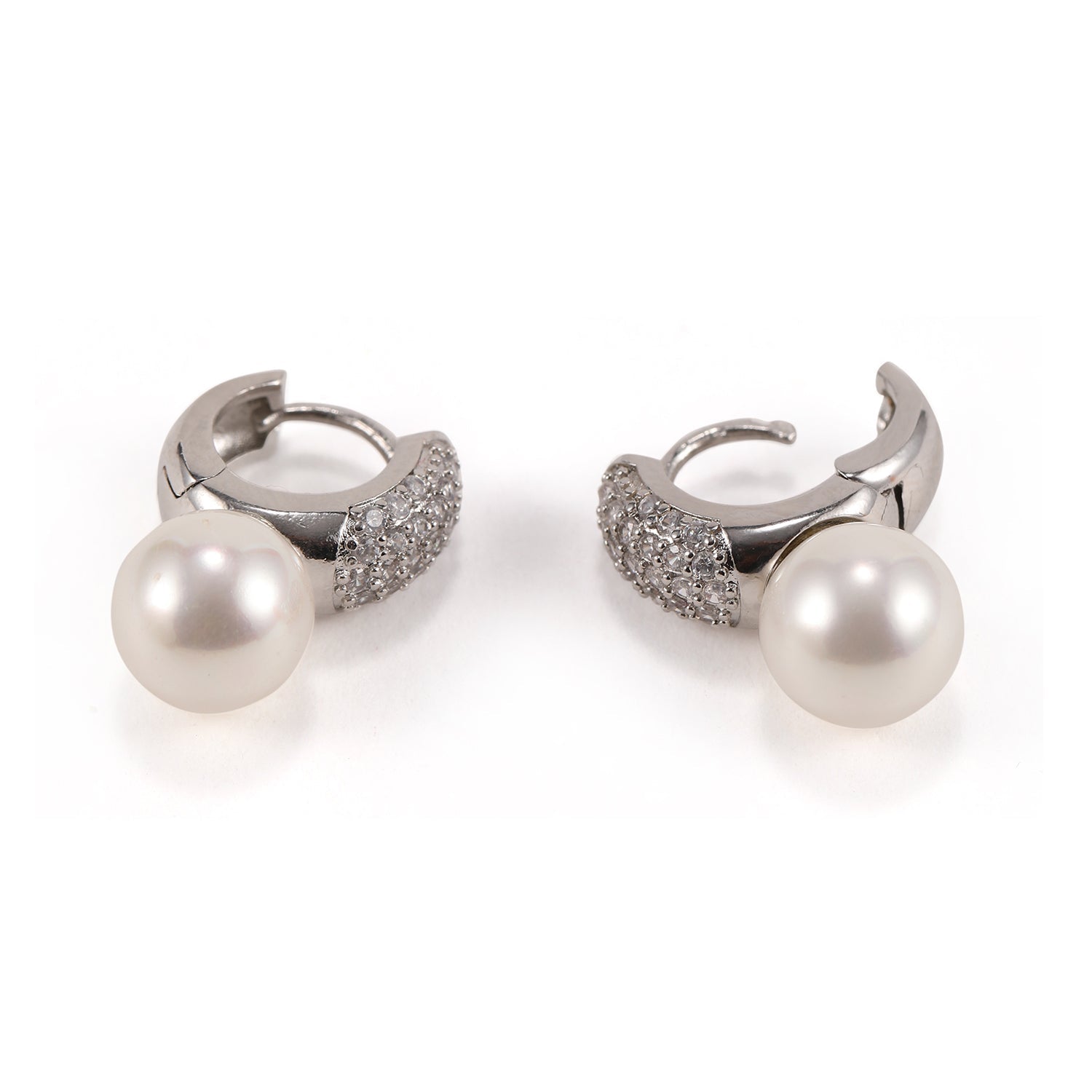 Diamond Cluster Pearl Drop Earrings with Cubic Zirconia