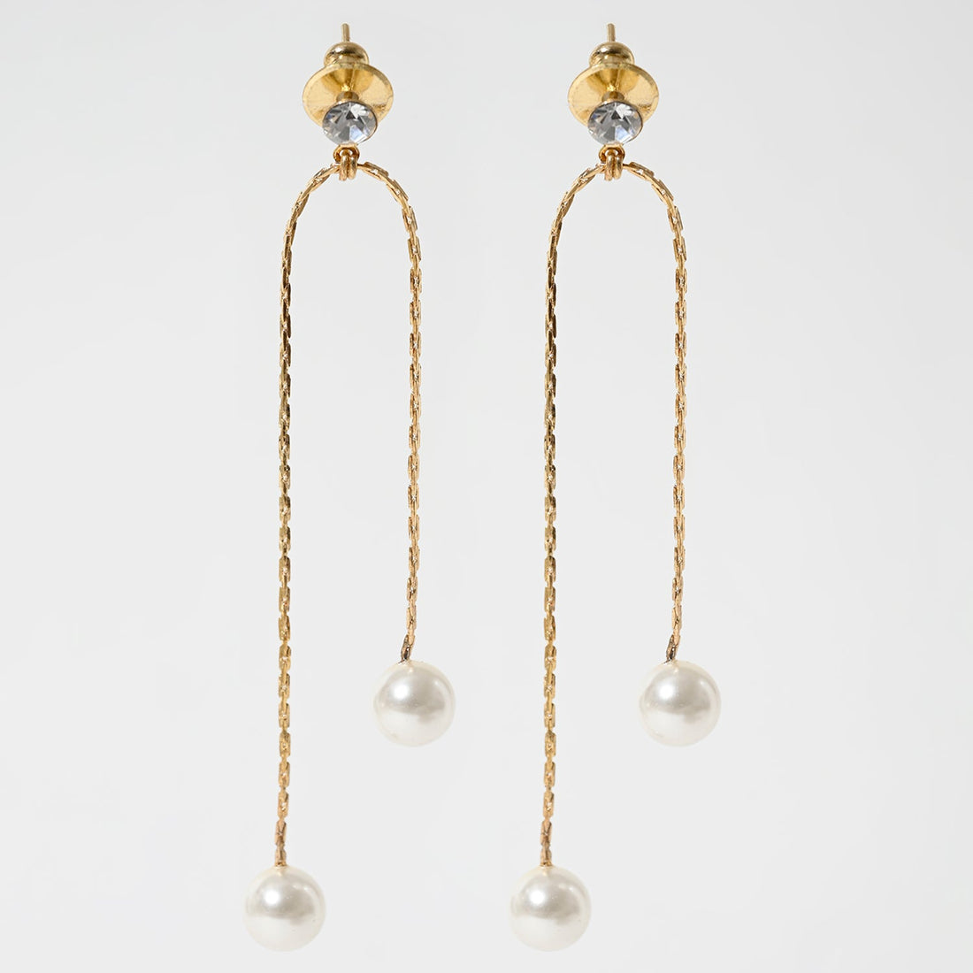 Double Chain Pearl Drop Earrings