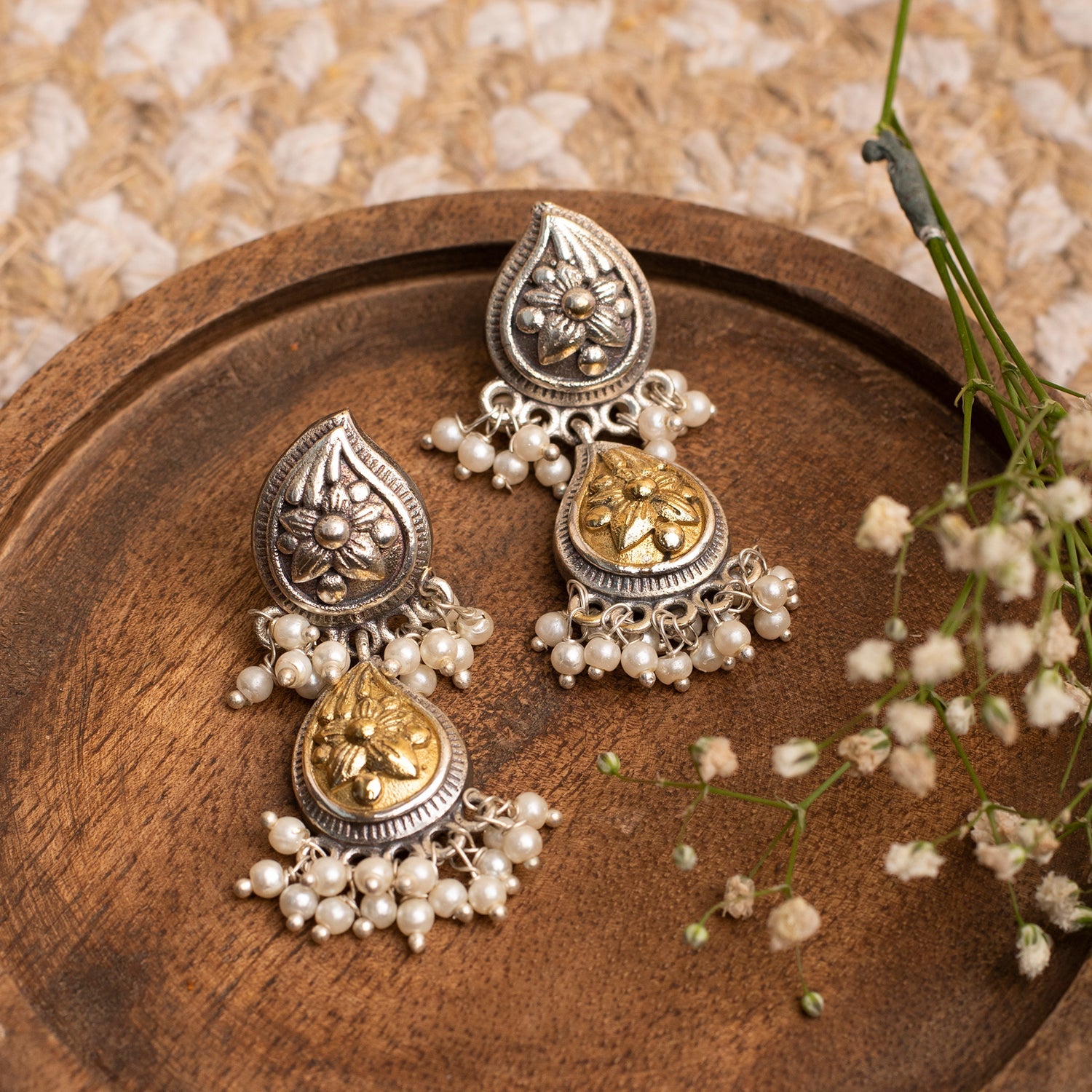 Dual Ambi Floral Drop Earrings