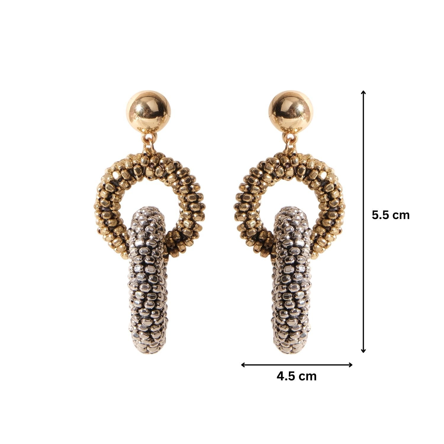 Dual Tone Beaded Hoop Dangler Earrings