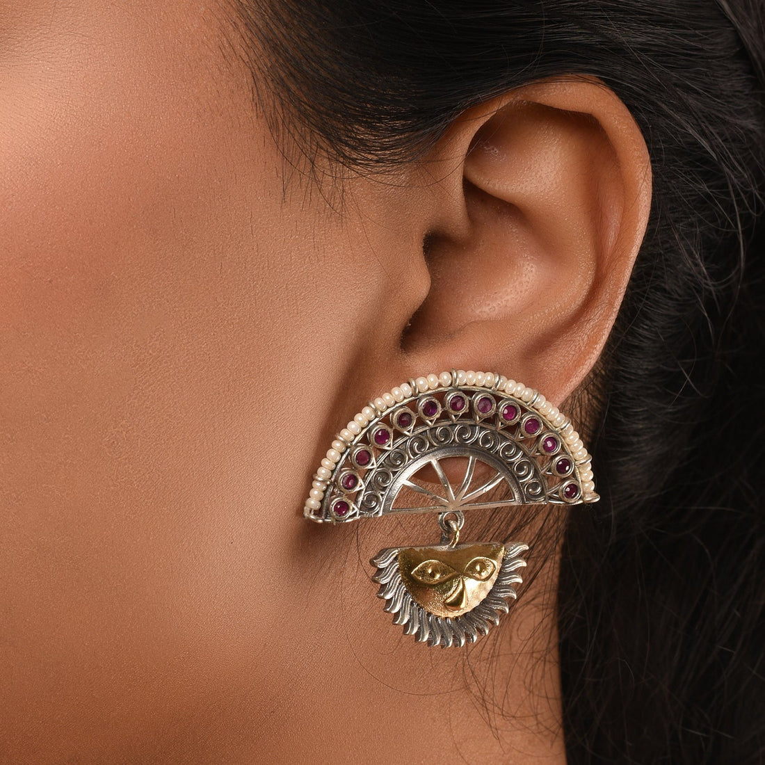 Dual Tone Surya Drop Earrings