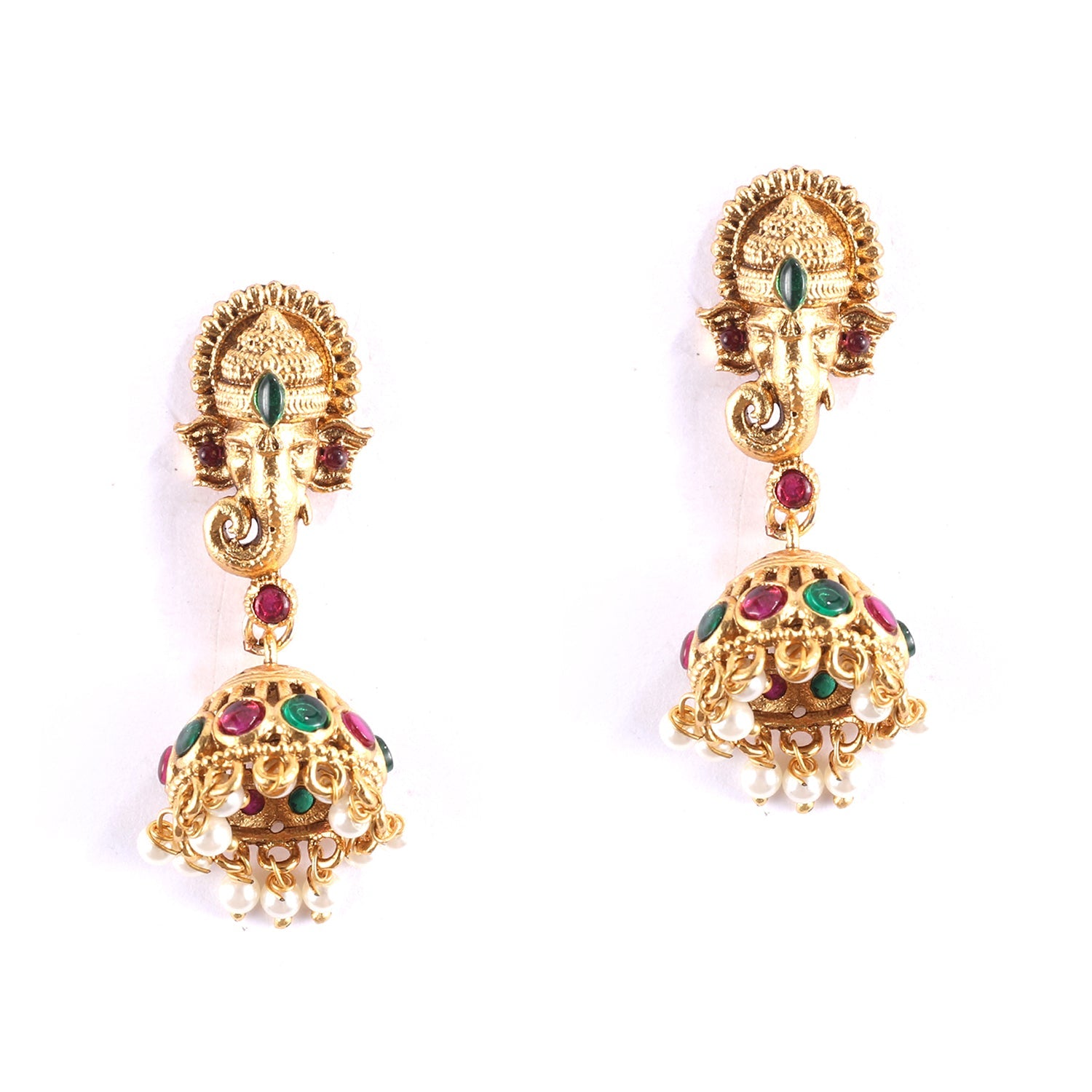 Elegant Ganesha White Beads String Long Necklace Set