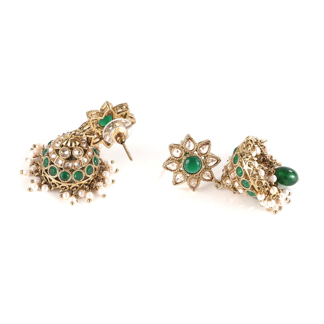 Emerald Green Antique Gold Finish Necklace and Earrings Set