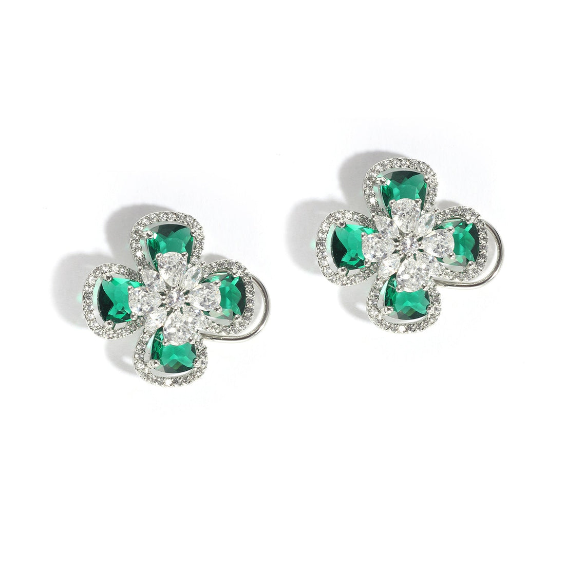 Emerald and American Diamond Flower Studs