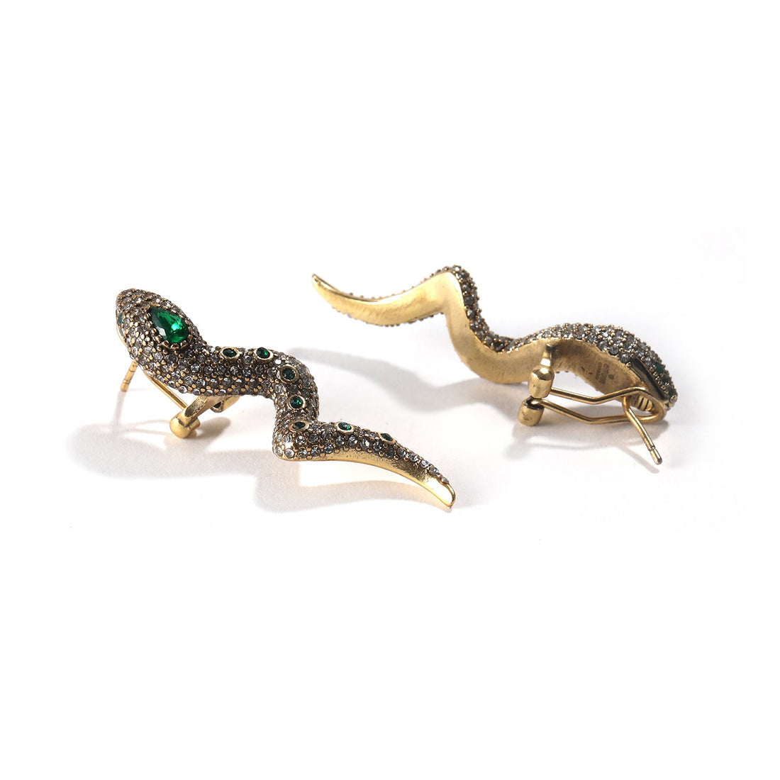 Emerald and American Diamond Serpent Earrings