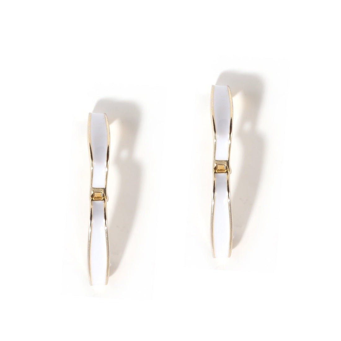 Enameld Gold and White Square Hoop Earrings