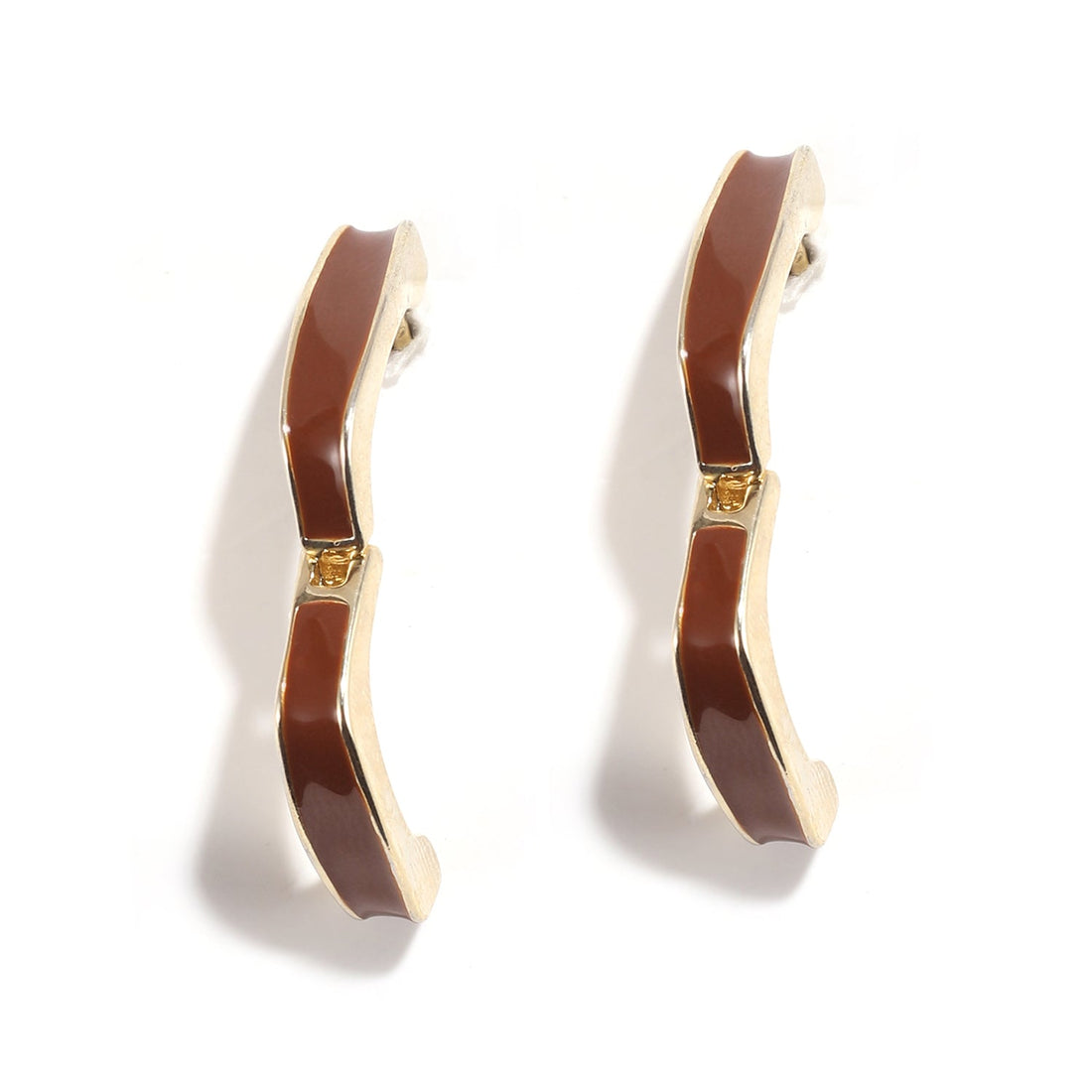 Enameld Gold and White Square Hoop Earrings