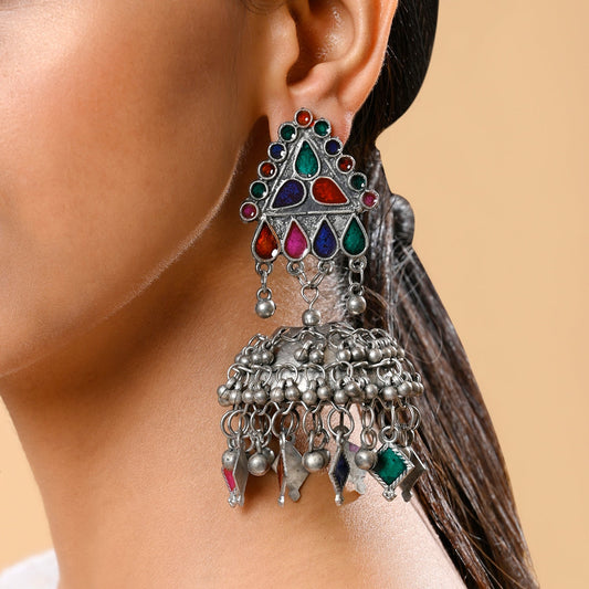 Esha Light Weight Oxidised Jhumka Earrings