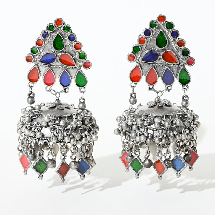 Esha Light Weight Oxidised Jhumka Earrings