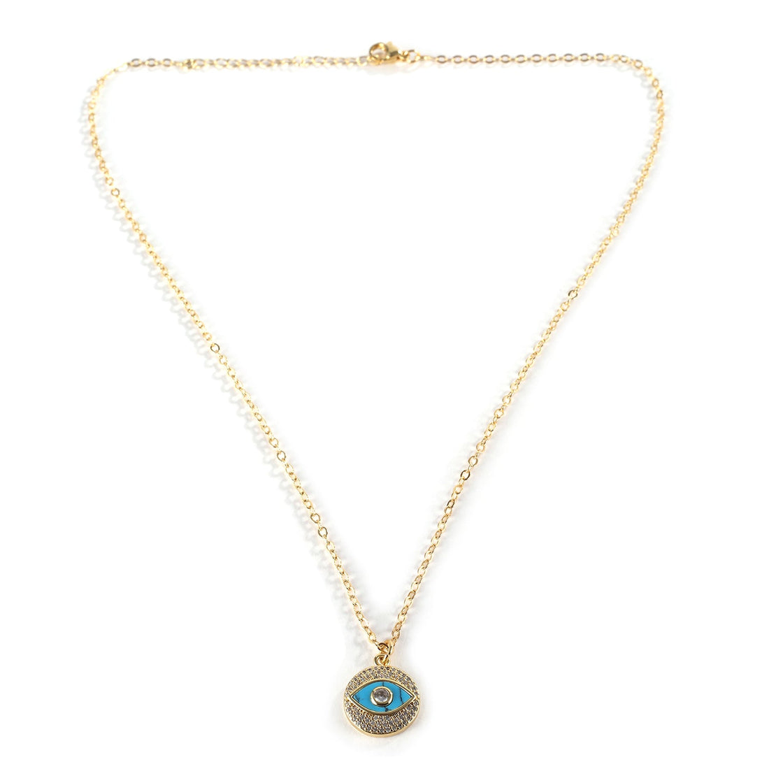 Evil Eye Circle Pendant with Gold Chain