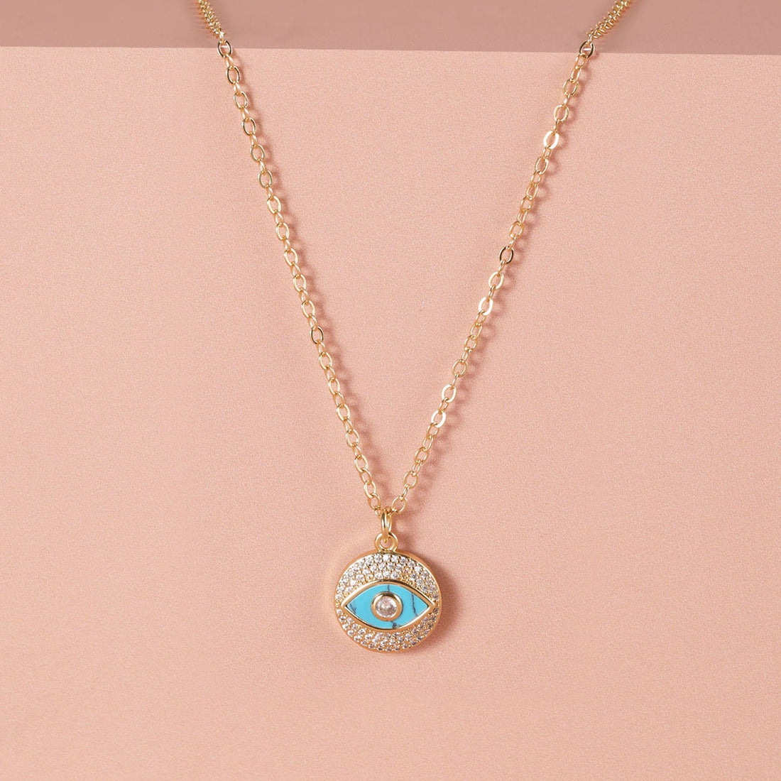 Evil Eye Circle Pendant with Gold Chain