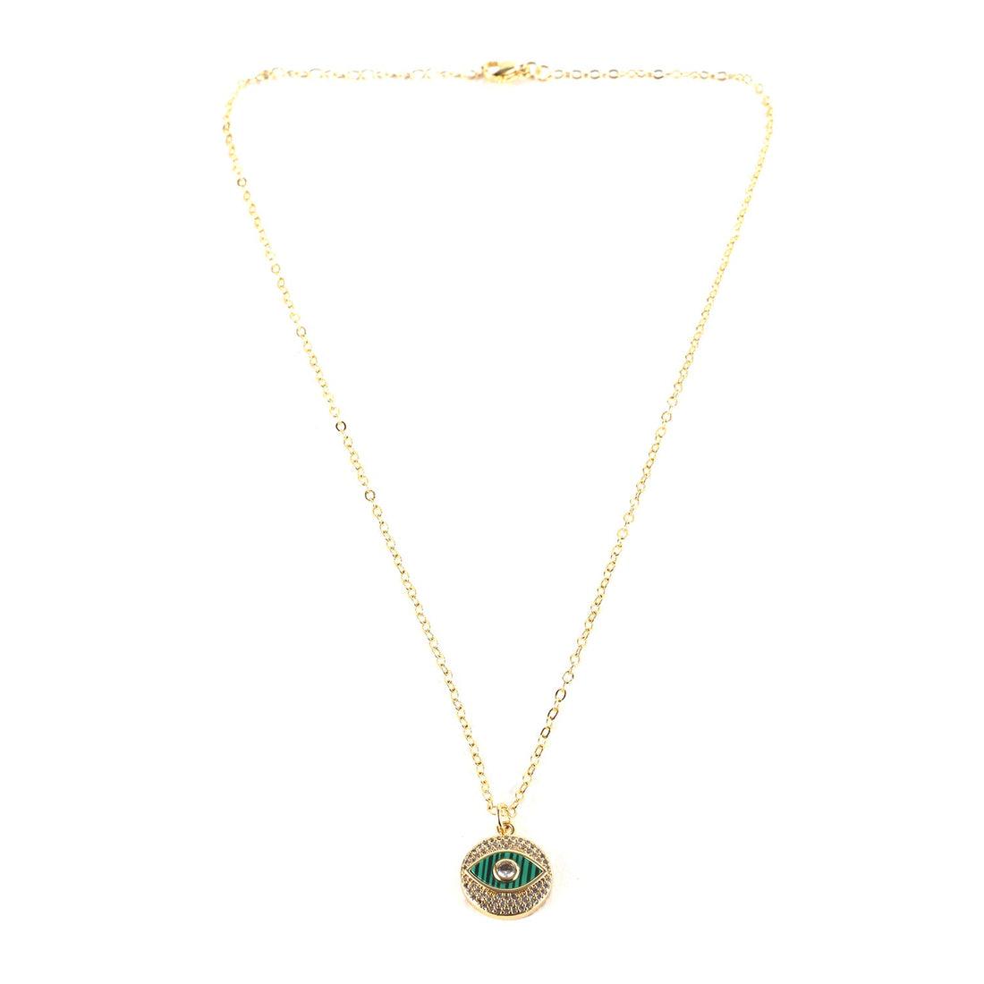 Evil Eye Circle Pendant with Gold Chain