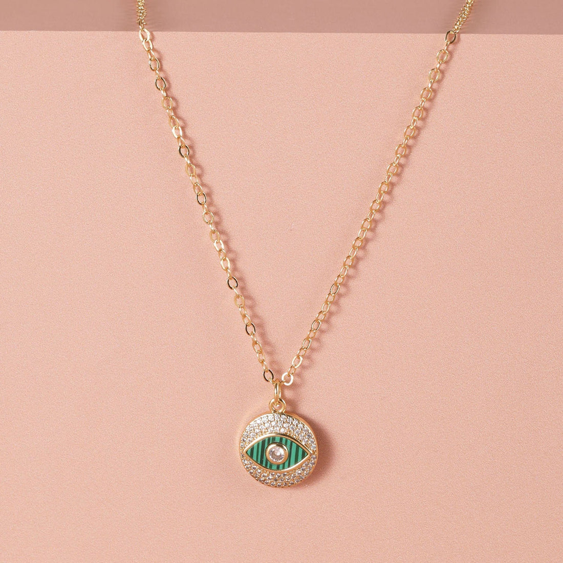 Evil Eye Circle Pendant with Gold Chain