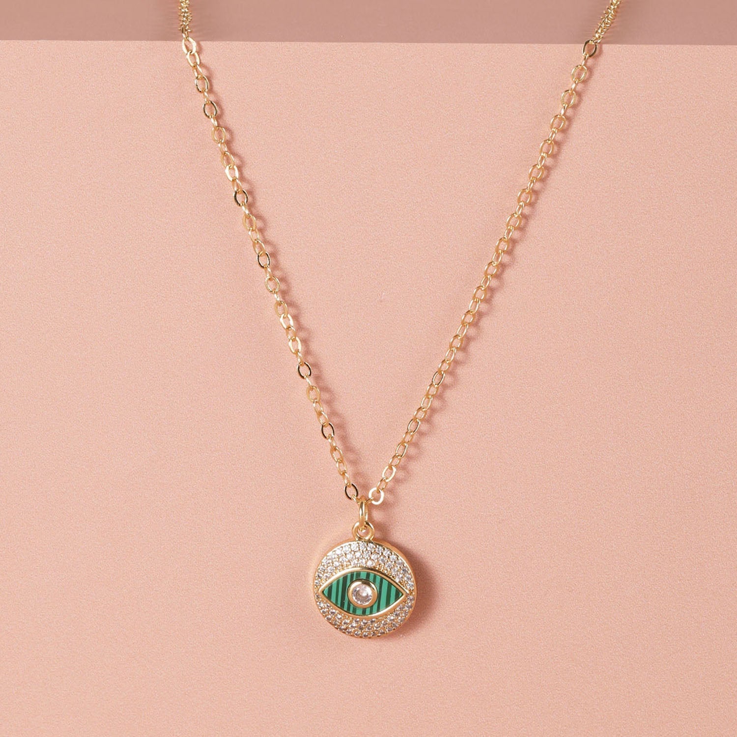 Evil Eye Circle Pendant with Gold Chain