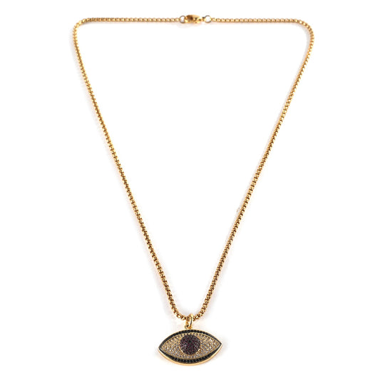 Evil Eye Glitter Pendant with Gold Chain