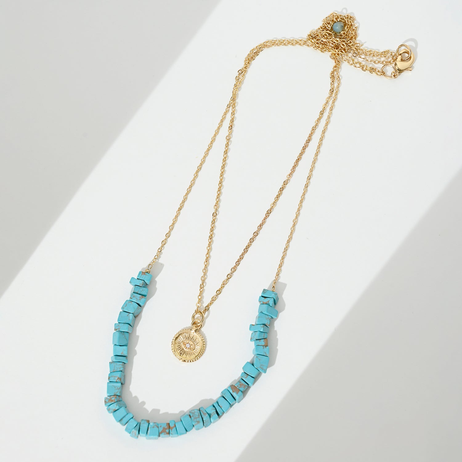 Evil Eye Semi Precious Aqua Beads Charm Necklace