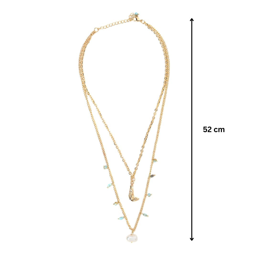 Fish Charm Pearl Necklace with Glass Crystal Beads