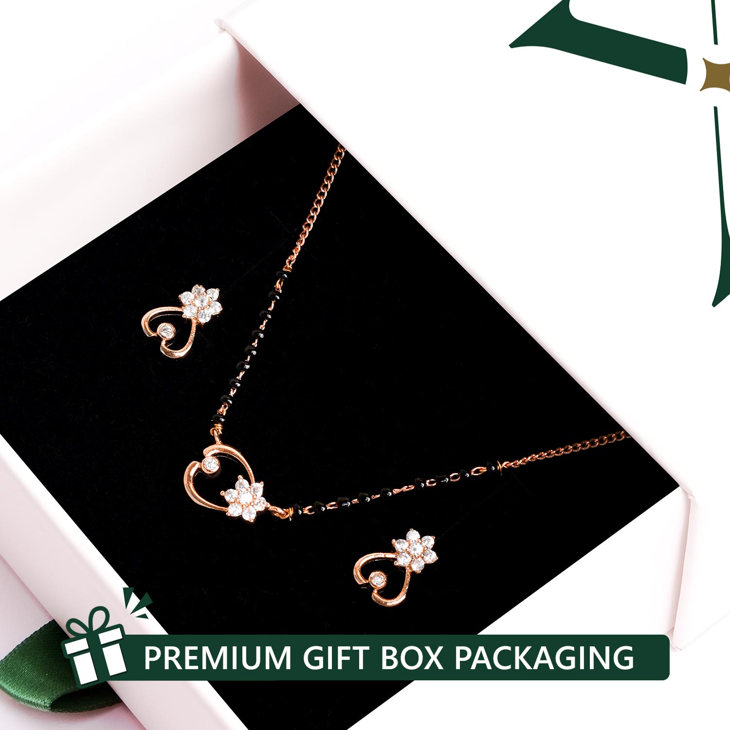 Floral Heart American Diamond Mangalsutra with Earrings