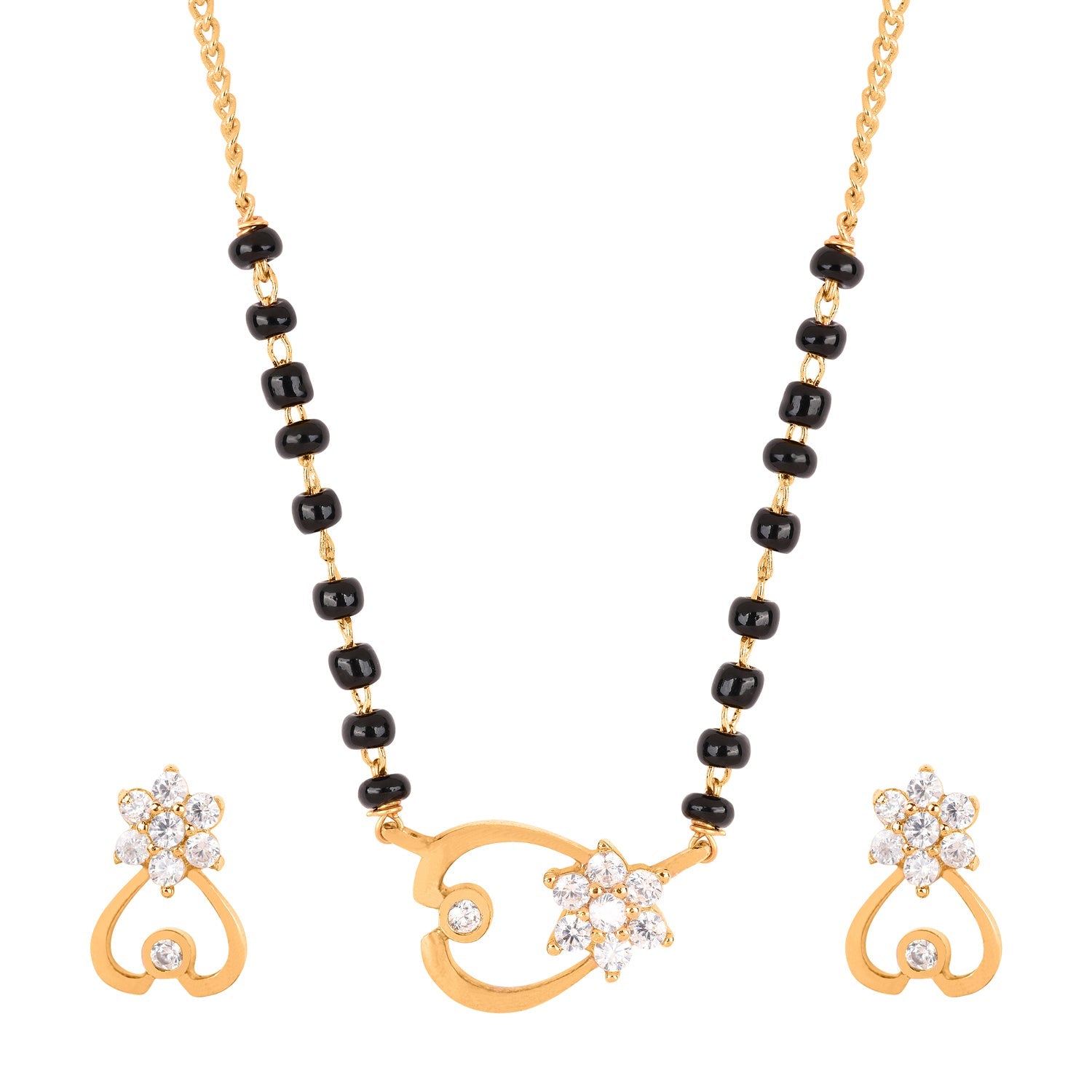 Floral Heart American Diamond Mangalsutra with Earrings