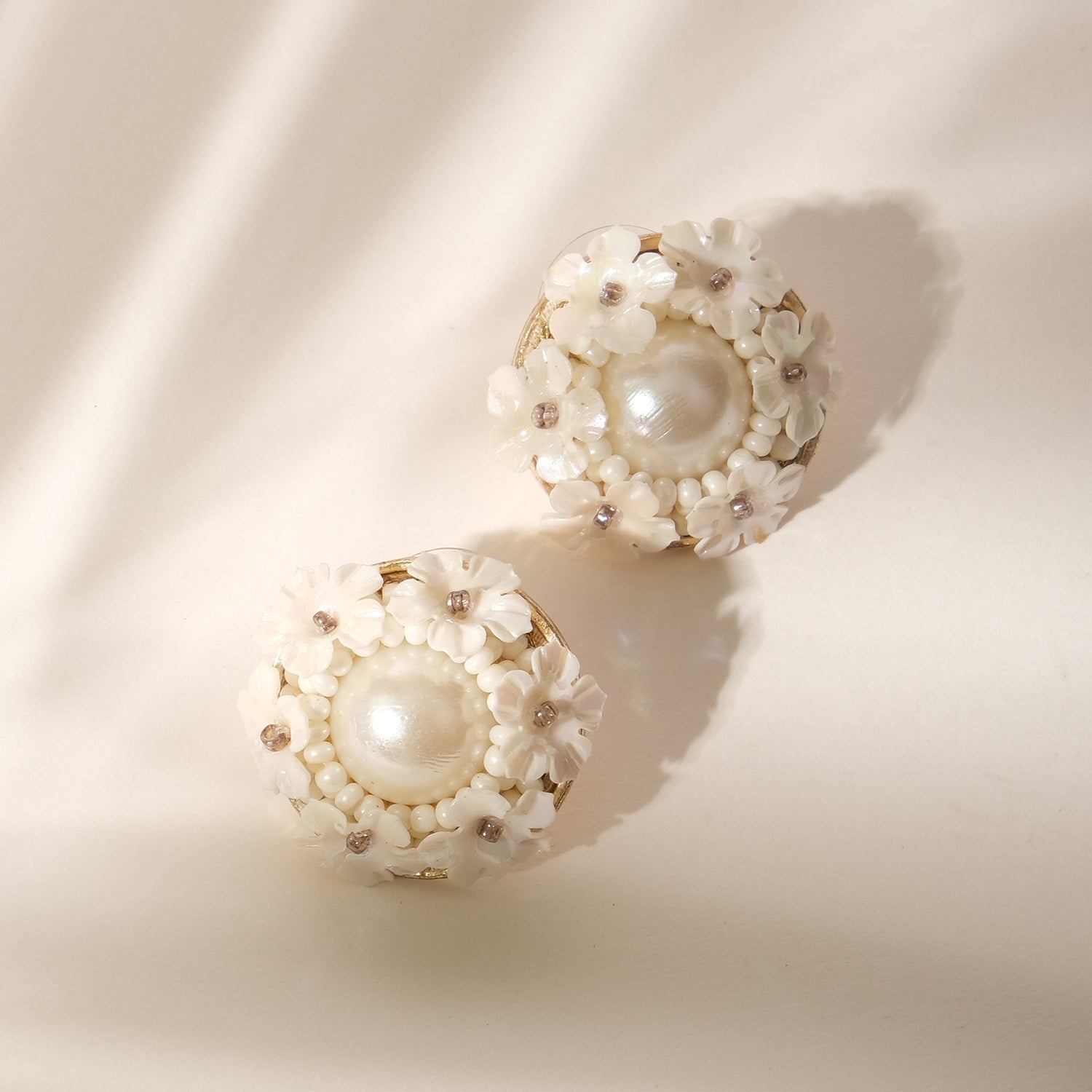 Floral Pearl Stud Earrings